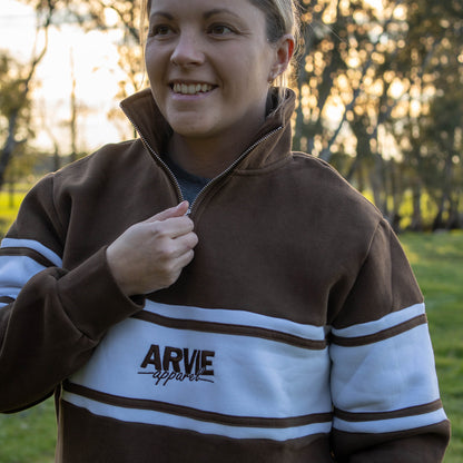 Unisex Quarter Zip Jumper - Chocolate